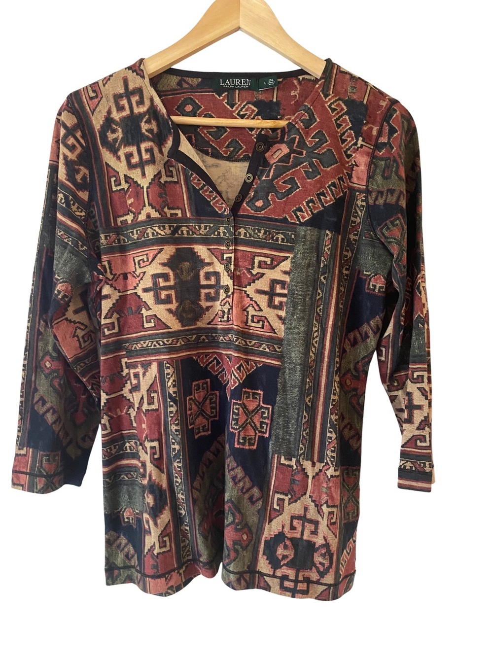 Ralph Lauren Multicolour Aztec print henley cotton top